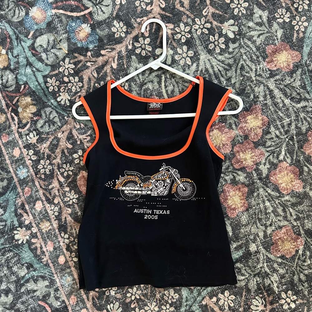 Vintage Harley-Davidson Bedazzled Motorcycle Tank Top Blue